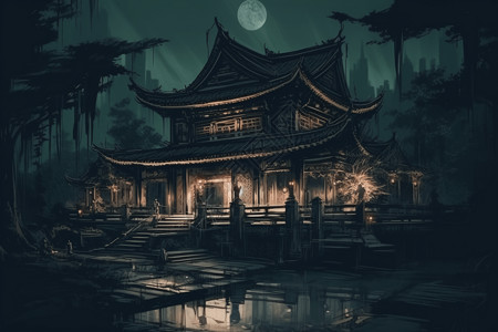 夜晚的中国宫殿图片