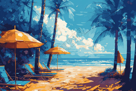 五运六气海滩上的温暖阳光插画