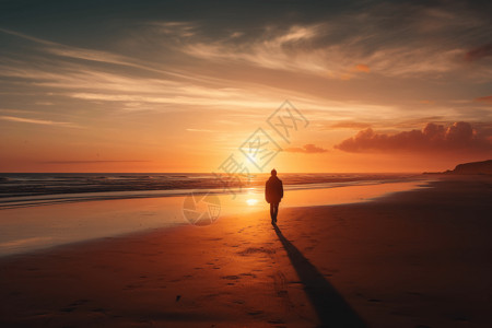 正能量图片一个人在海滩上背景