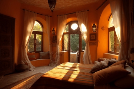 异国风情的地中海卧室高清图片