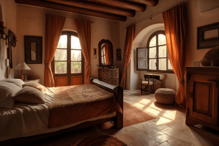 地中海酒店卧室背景图片