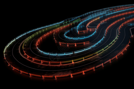 五彩霓虹灯五彩灯下的赛道设计图片