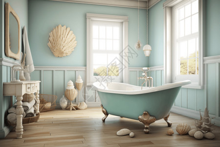 海洋风格浴室背景图片