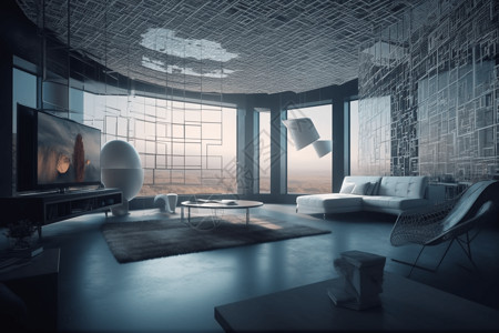 未来科技现代化客厅背景图片