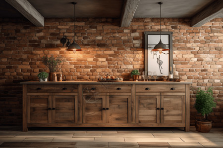 厨房墙砖乡村风格餐具柜背景