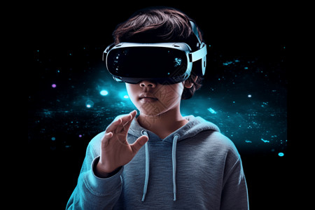 AR增强现实沉浸虚拟空间的男孩背景