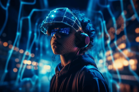 科技现实体现虚拟世界的AR男孩背景