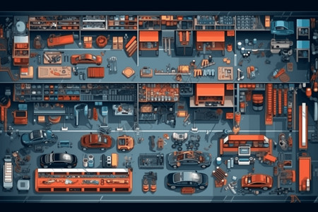 展示效果汽修厂平面图插画