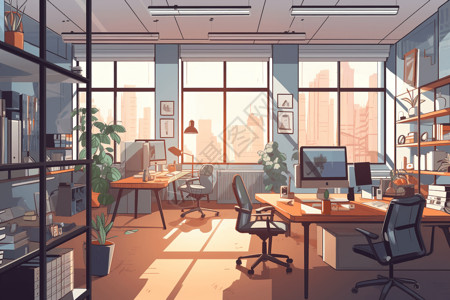 免抠电脑桌明亮多彩的办公室设计图片