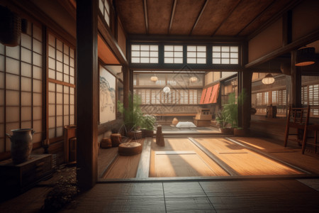 日式传统建筑日式会客厅设计渲染图设计图片
