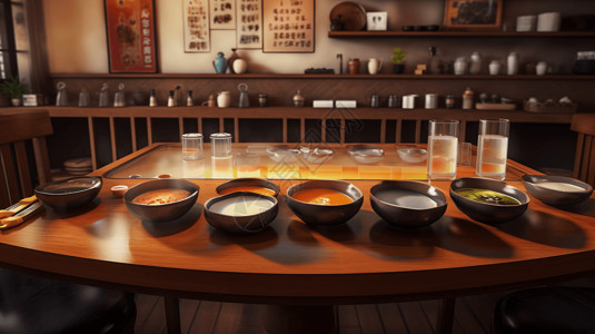 一整碗热汤饺子和蘸料美味的蘸料设计图片