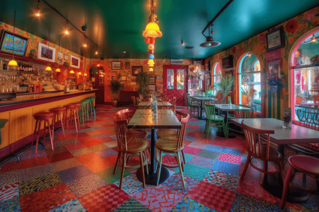 色彩缤纷餐厅广角镜头图片