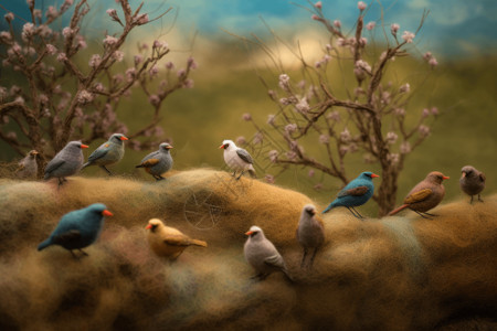 羊毛毡鸟3D图背景图片
