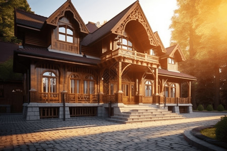 欧式的房子外形欧式木制豪宅视角设计图片