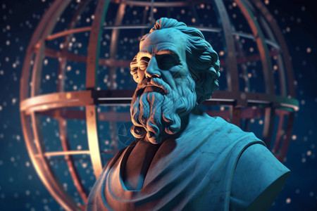 程式化的天文台前的伽利略雕像插画