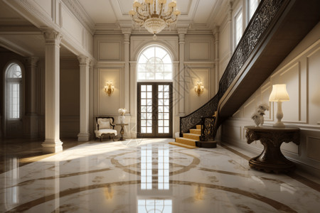 台阶装饰阳光射进大理石门厅设计图片