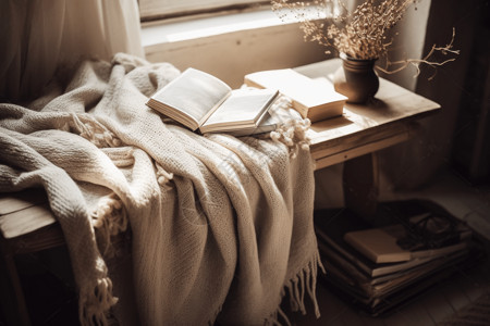 居家休息看书舒适的角落的毯子设计图片