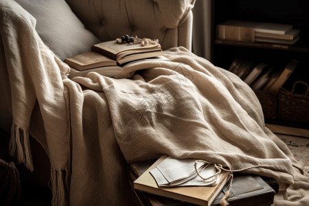 床阅读书架舒适的角落毯子设计图片