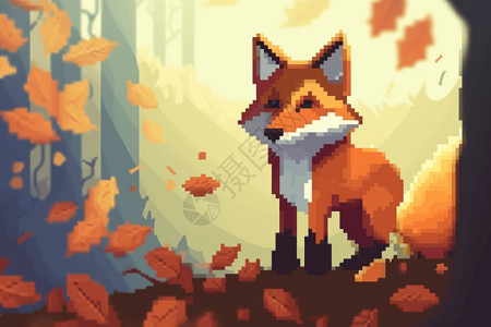 秋叶和狐狸像素画图片