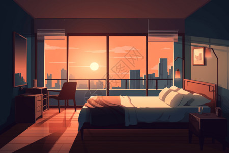 日落下的酒店大床房效果图图片