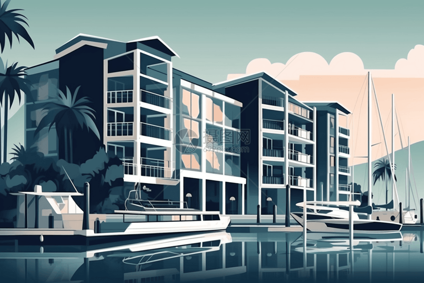 海滨酒店外码头插图风格图片