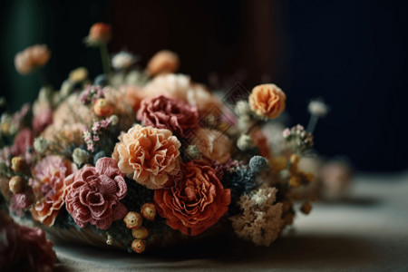 婚礼桌布素材羊毛毡花卉布置的中间镜头设计图片