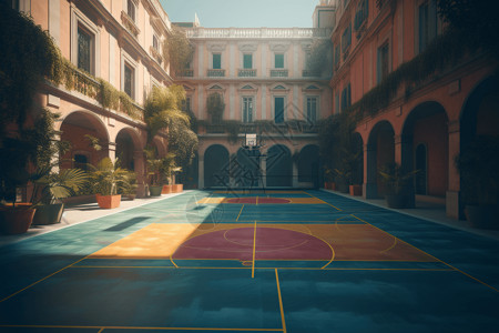 室外健身场地篮球场3D图设计图片