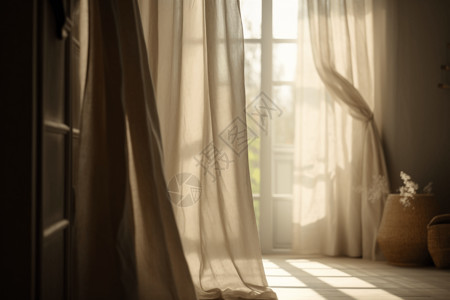 阳光透过窗帘照进房间背景图片