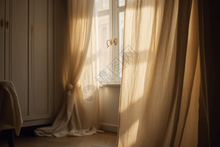阳光充足房间的窗帘背景图片
