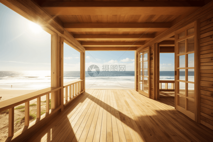沙滩上的木屋建筑图片