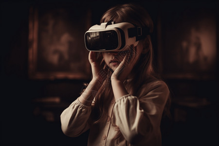 探索虚拟现实世界的小女孩背景图片