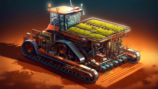 机械地面科技农业场景插画