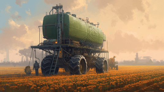 农用拖车自主种子种植机械插画