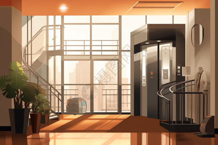 大堂电梯环境整洁的酒店插画