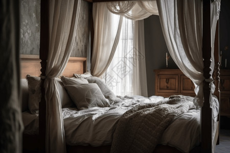 亚麻床罩的床图片