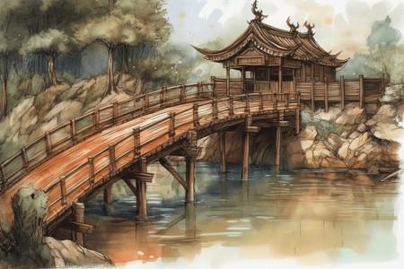 一座传统的中国木桥图片