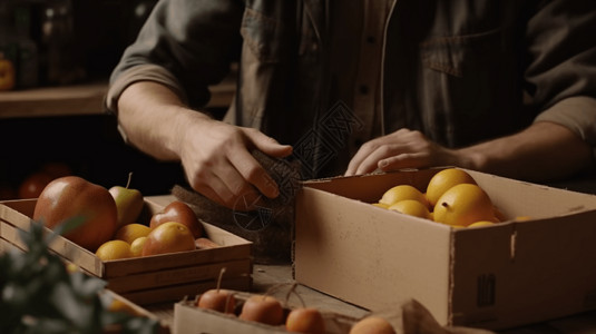 正在包装新鲜水果的工人背景图片