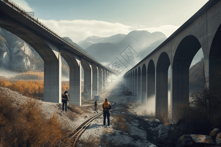 工人建造铁路高架桥图片