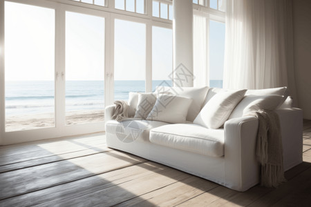 海滨别墅中的白色沙发背景图片