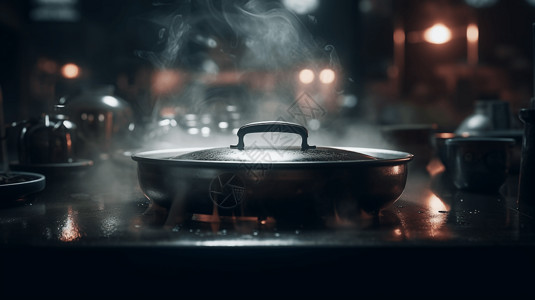 汤沸腾的锅子图片