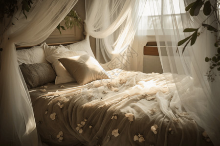 铺满花瓣的浪漫卧室图片