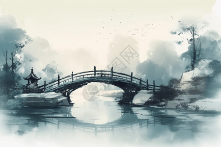中式水墨桥梁图片