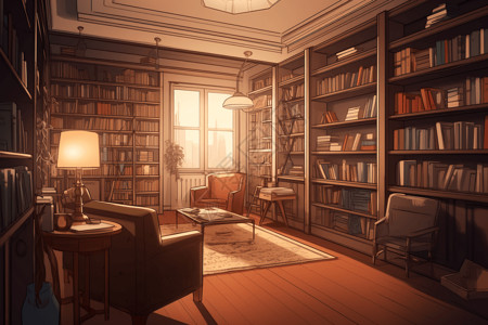 书房装修安静的书房插画
