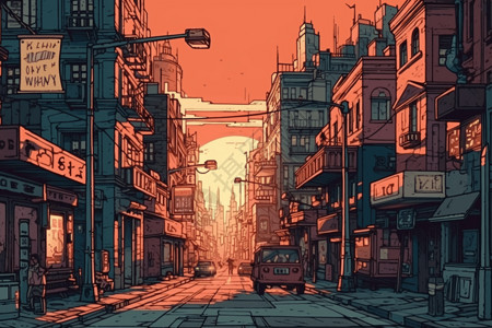 复古街道的夕阳背景图片