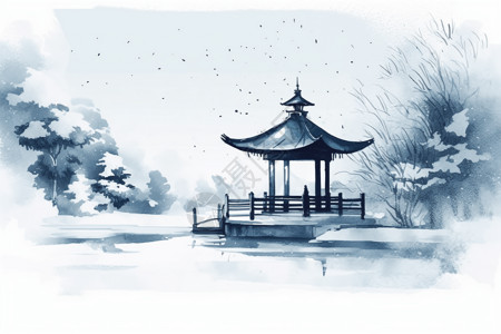 冬季凉亭景色背景图片