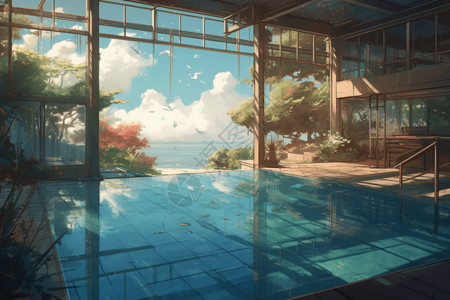 室外游泳池背景图片