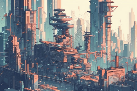 科技推动城市发展科幻城市高楼插画