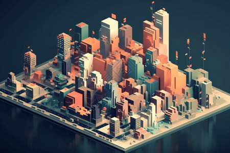 科技建筑群像素城市建筑群插画