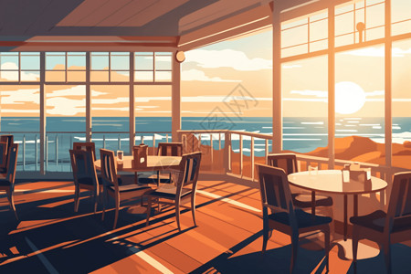 餐饮装修素材海上的餐厅插画