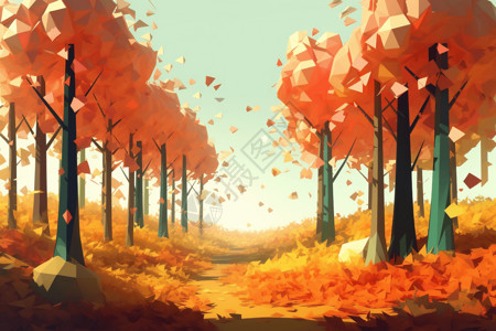 飞着落叶的树林背景图片
